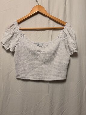 Hollister square neck puff sleeve white polka dot
